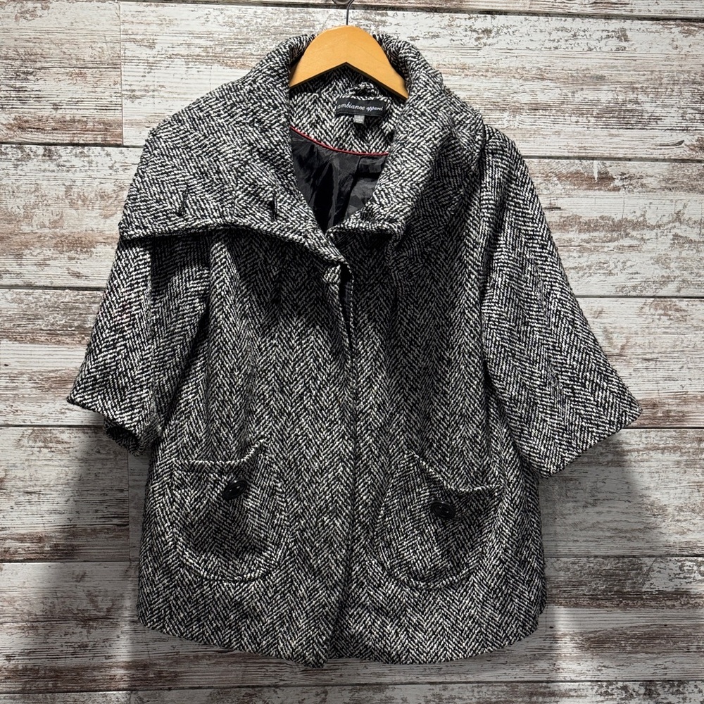 Ambiance Black and Gray Herringbone Cape